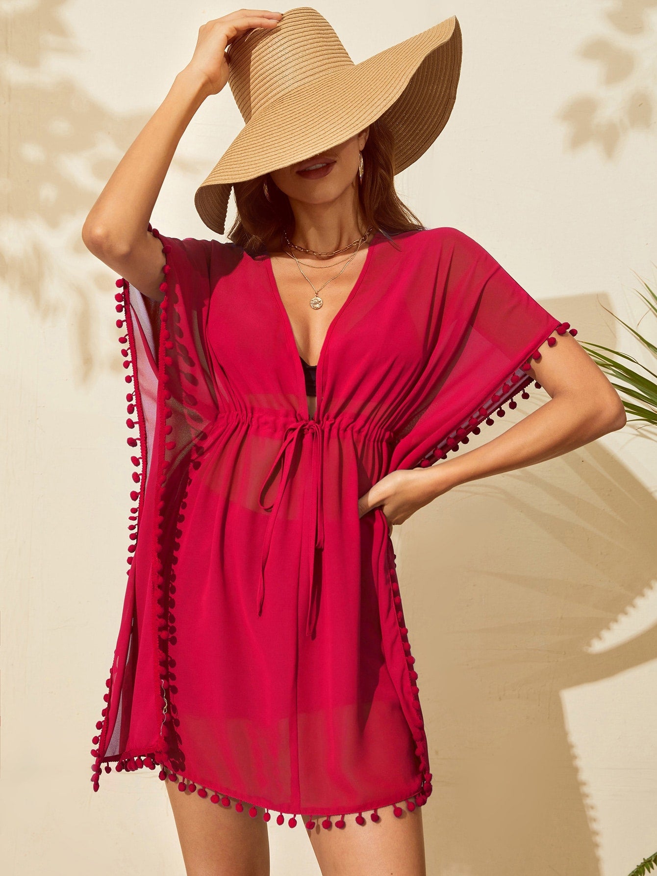 Saída de Praia Vestido Curto Manga Morcego