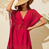Saída de Praia Vestido Curto Manga Morcego