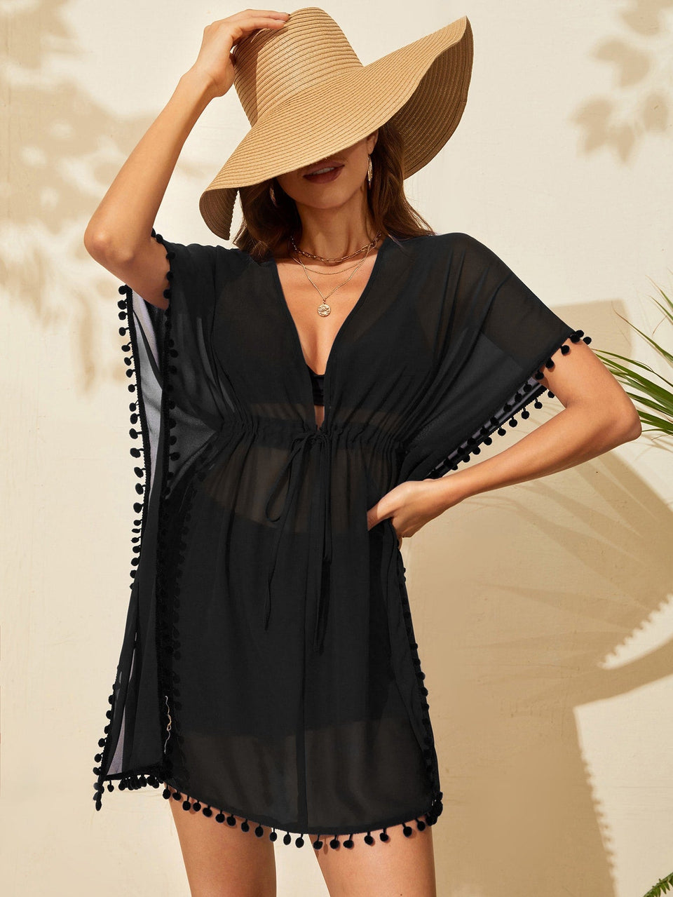 Saída de Praia Vestido Curto Manga Morcego