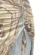 2 peças/Conjunto Mulheres Verão Recorte Costas Vazadas Cor Sólida Férias Lua de Mel Cropped Top & Cintura Elástica Fenda Alta Cordão Relaxado Elegante Conjunto Saia Casual - Caqui