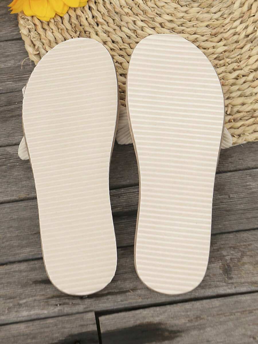 Sandálias Rasteiras com Laço para Mulheres, Chinelos Leves de Verão, Calçados de Praia Elegantes e Confortáveis para Senhoras - Bege