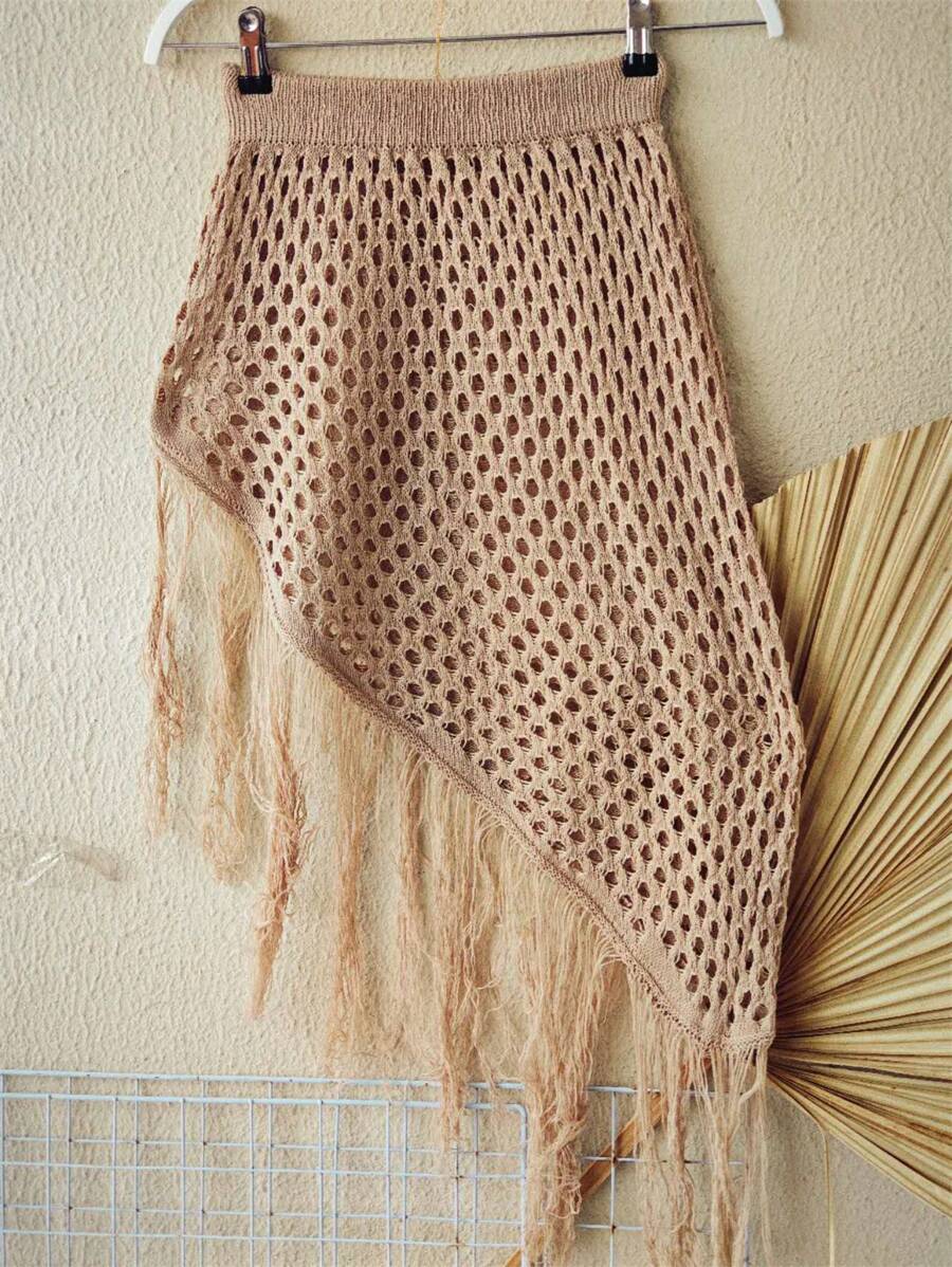 Saia Saída de Praia Tricot com Franjas Premium