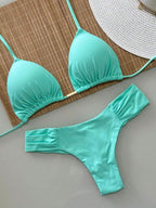 Biquini Cortininha Com Calcinha Fio Duplo Borboleta, Diversas Cores - Verde Água