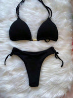 Biquini Cortininha com Bojo e Fio Duplo Semi Fio Dental - Preto