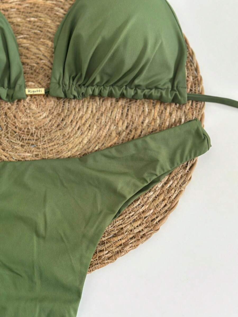 BIquíni Cortininha Fio duplo com Amarração - Verde Oliva