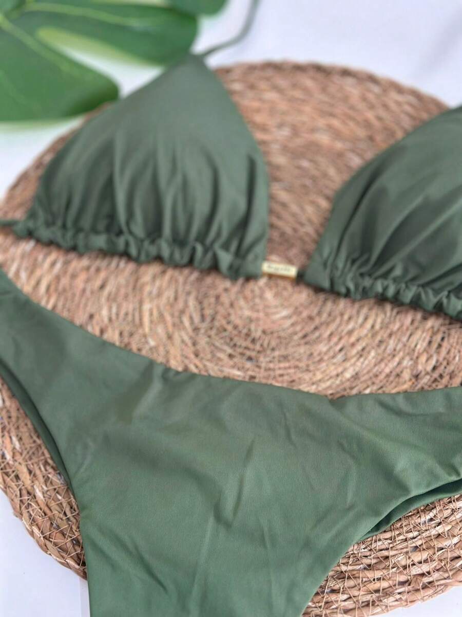 BIquíni Cortininha Fio duplo com Amarração - Verde Oliva