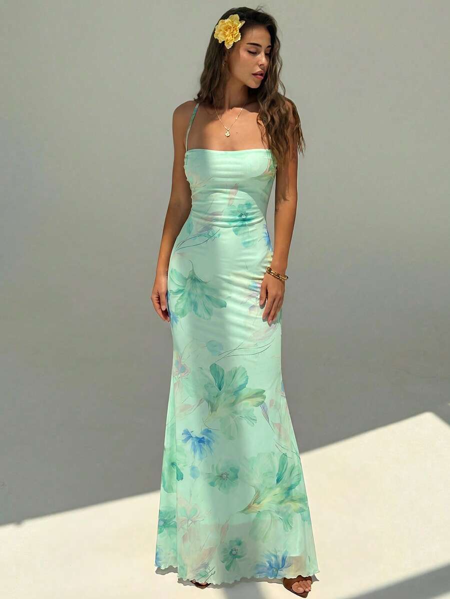 Longo Ocean Fleur — Traje de Verão Estampado em Malha Fluida