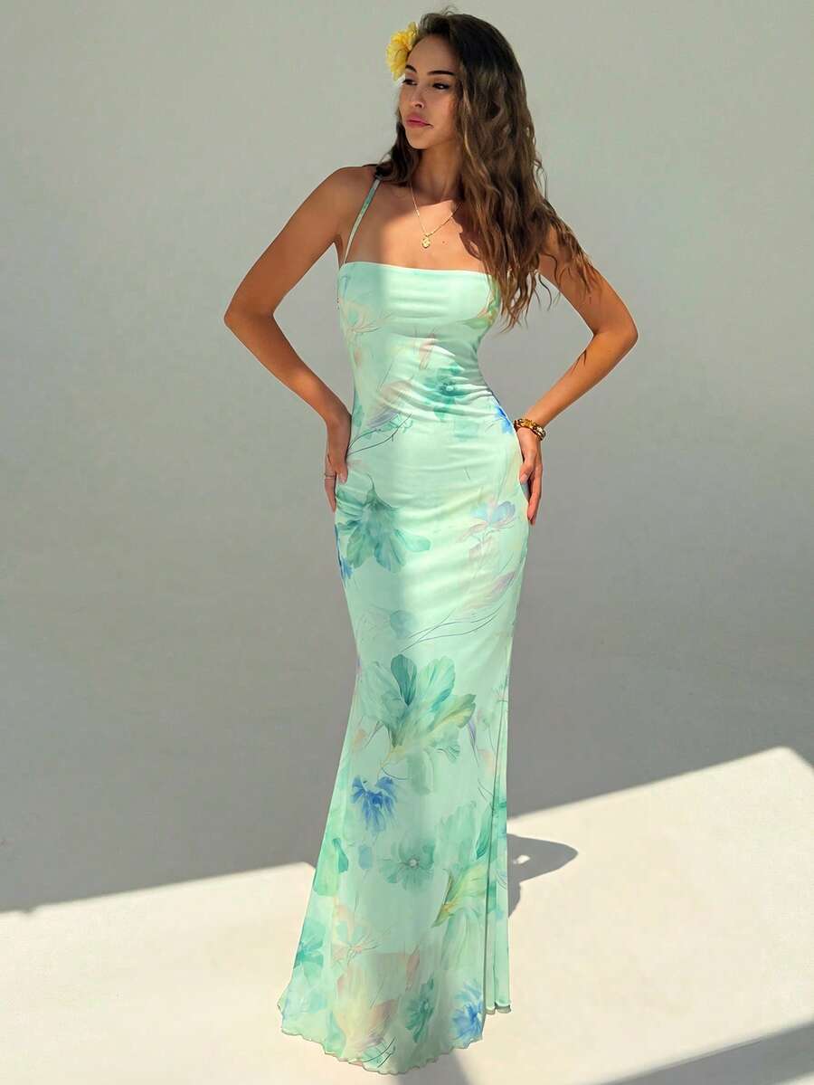 Longo Ocean Fleur — Traje de Verão Estampado em Malha Fluida