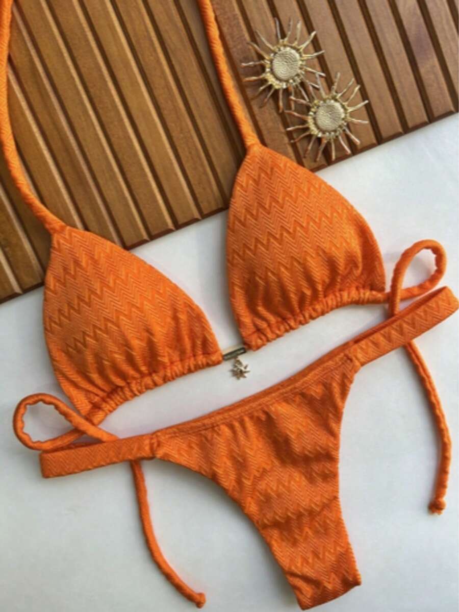 Biquíni Cortininha Fio Dental Sal Coral Ajuste Perfeito e Conforto - Laranja Granadine