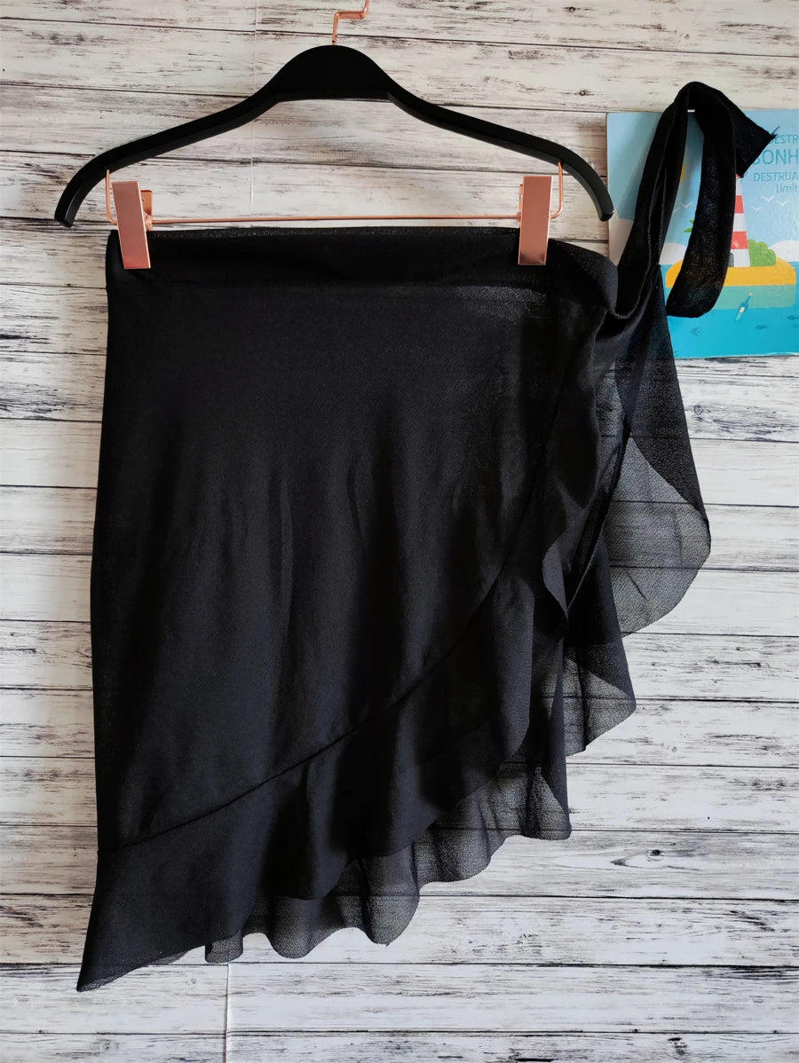 Saída de praia CURTA liso com Babados/Saia Pareô de Amarrar /moda praia - Preto