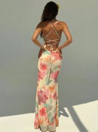 Longo Ocean Fleur — Traje de Verão Estampado em Malha Fluida